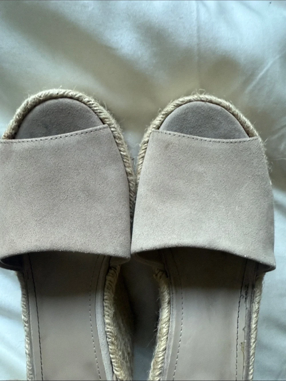 Marc Fisher Taupe Suede Espadrille Wedge Sandals with Ankle Strap. 8